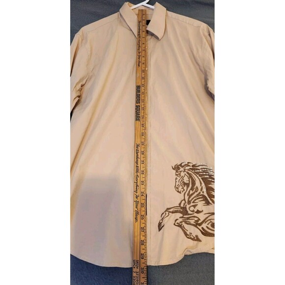 BC‎ Collection Mens XL Shirt Tan Y2K Embroidered Horse Western Long Sleeves EUC - Picture 3 of 9
